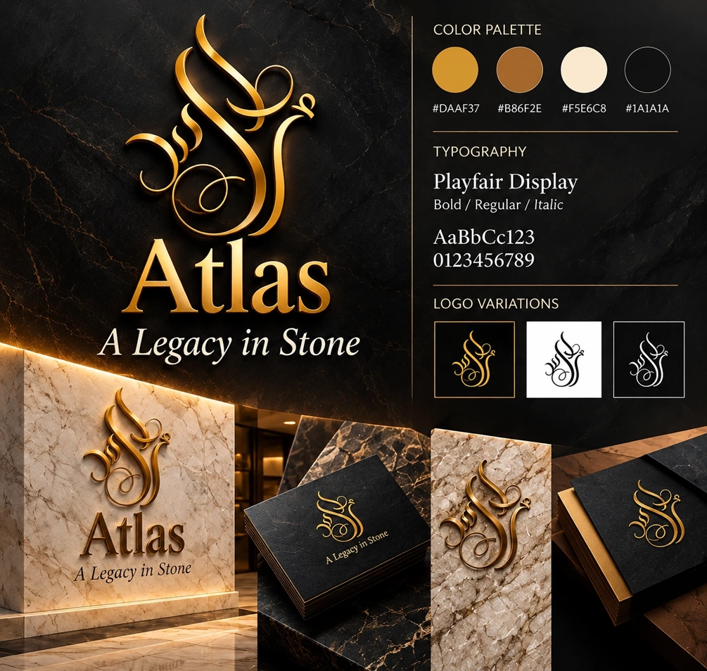 Atlas Marbles — Logo concept and identity sketch